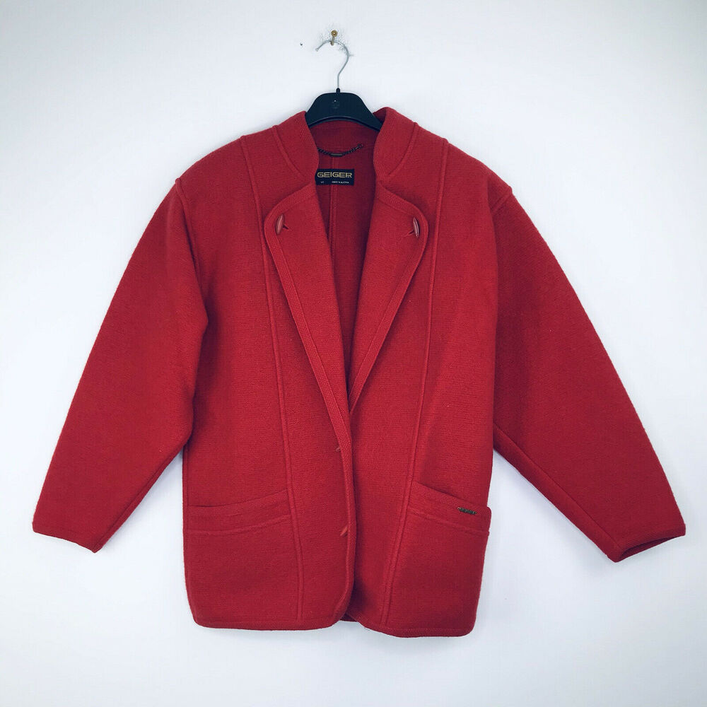 Geiger Women's 40 (10) Blazer Coat Shoulder Pads 100% Pure Wool Red Austria Made